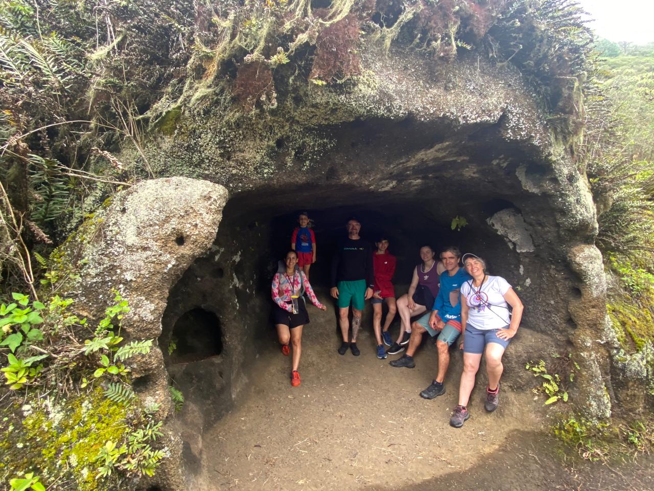 Group inside the Pirates' Cave in the Floreana highlands